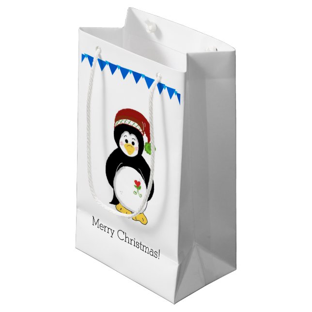 Bolsa De Regalo Pequeña Pingüino con gorro de Santa (Angulo Anverso)