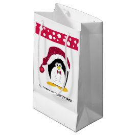 Bolsa De Regalo Pequeña Pingüino con gorro de Santa
