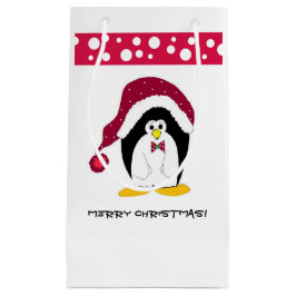 Bolsa De Regalo Pequeña Pingüino con gorro de Santa