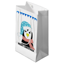 Bolsa De Regalo Pequeña Pingüino con sombrero y bufanda de fiesta