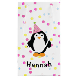 Bolsa De Regalo Pequeña Pingüino fiesta con fondo confetti