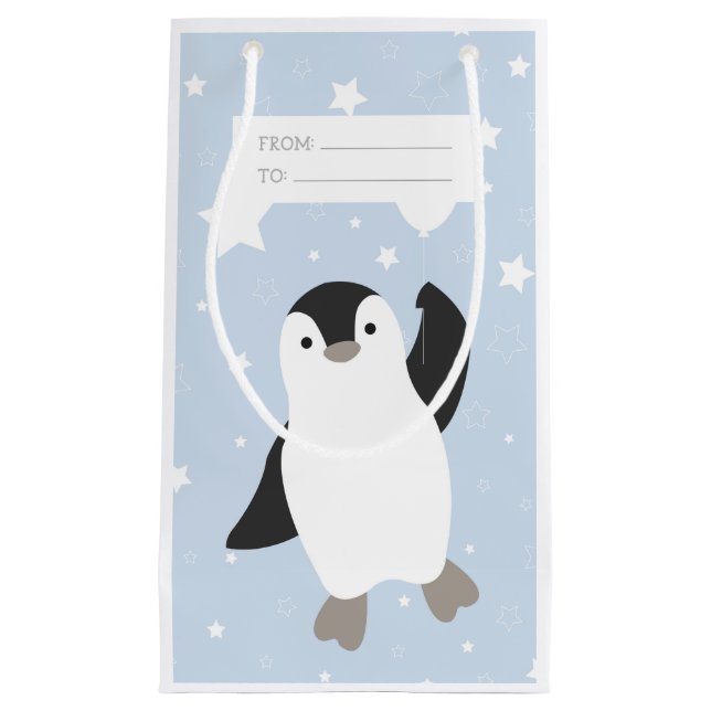 Bolsa De Regalo Pequeña Pingüino flotante y globo en nieve (Anverso)
