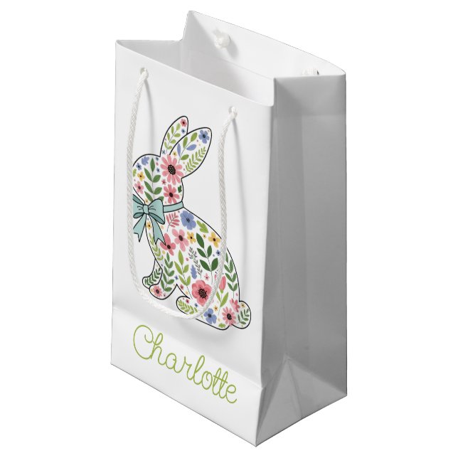 Bolsa De Regalo Pequeña Pink and Blue Wildflower Easter Rabbit (Angulo Anverso)