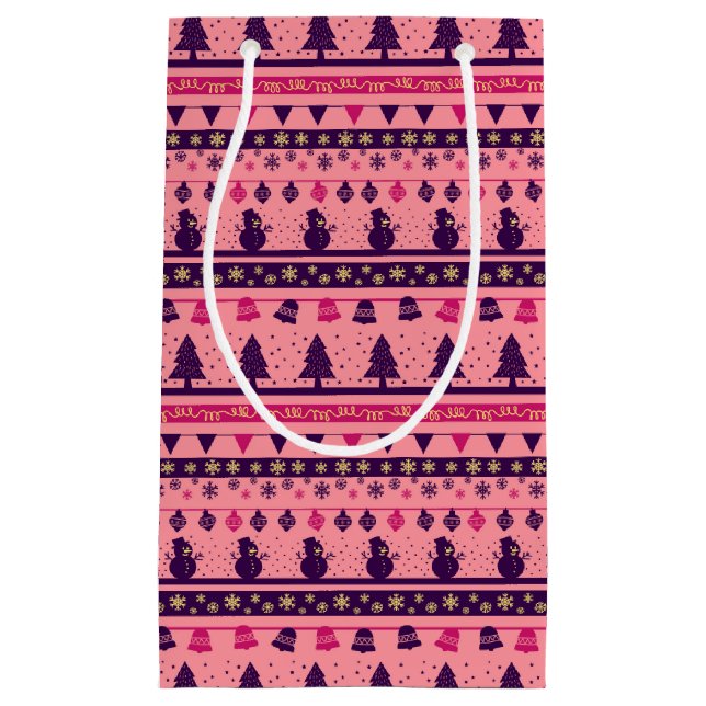 Bolsa De Regalo Pequeña Pink and Purple Festive Holiday Cheer  (Anverso)
