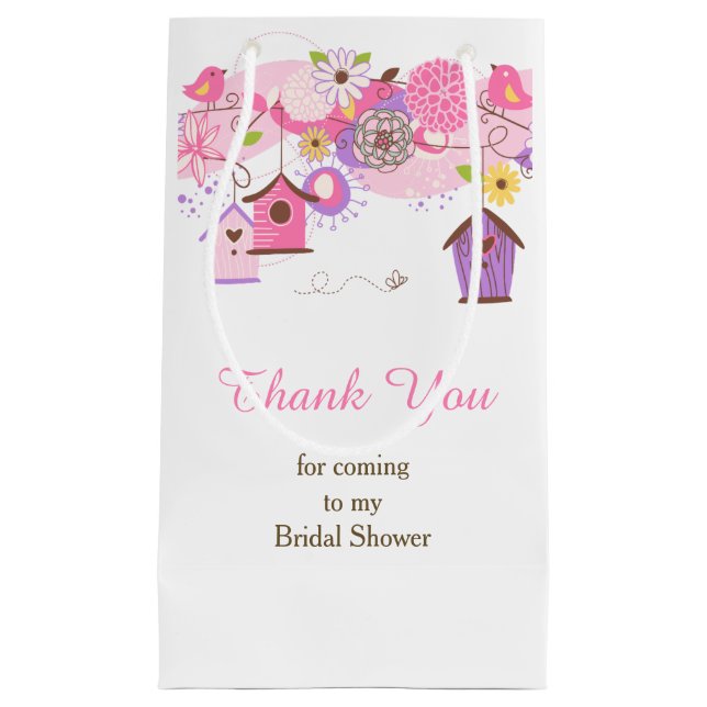 Bolsa De Regalo Pequeña Pink and Purple Floral Bird Cages Bridal Thank You (Anverso)