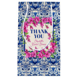 Bolsa De Regalo Pequeña Pink Bougainvillea Blue Tile Briower