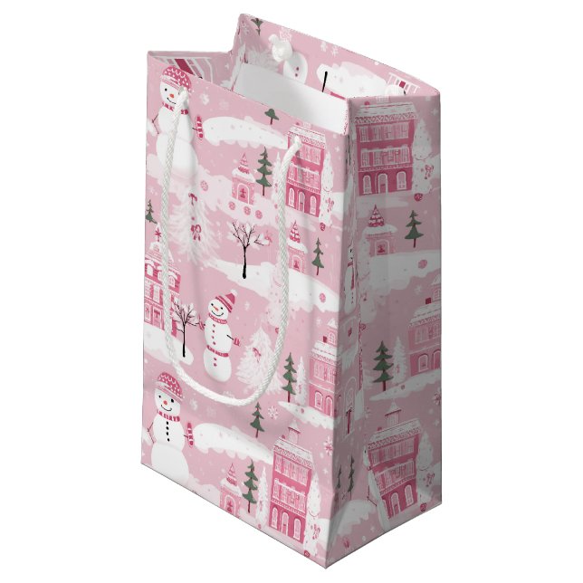 Bolsa De Regalo Pequeña Pink Village Snowy Christmas  (Angulo Anverso)