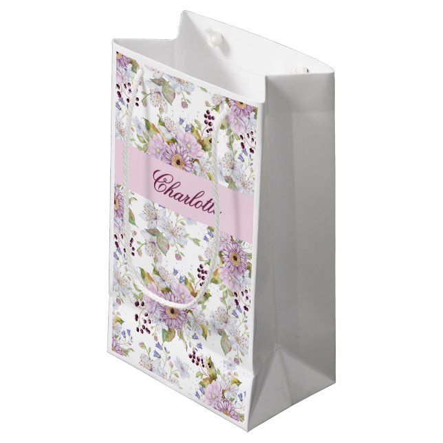 Bolsa De Regalo Pequeña Pink White Purple Watercolor Wildflower (Angulo Anverso)