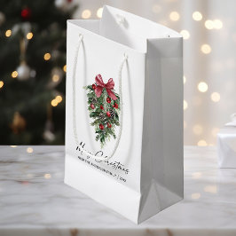Bolsa De Regalo Pequeña Pinos Acuarela Elegantes Caligrafía Tinta Navidad
