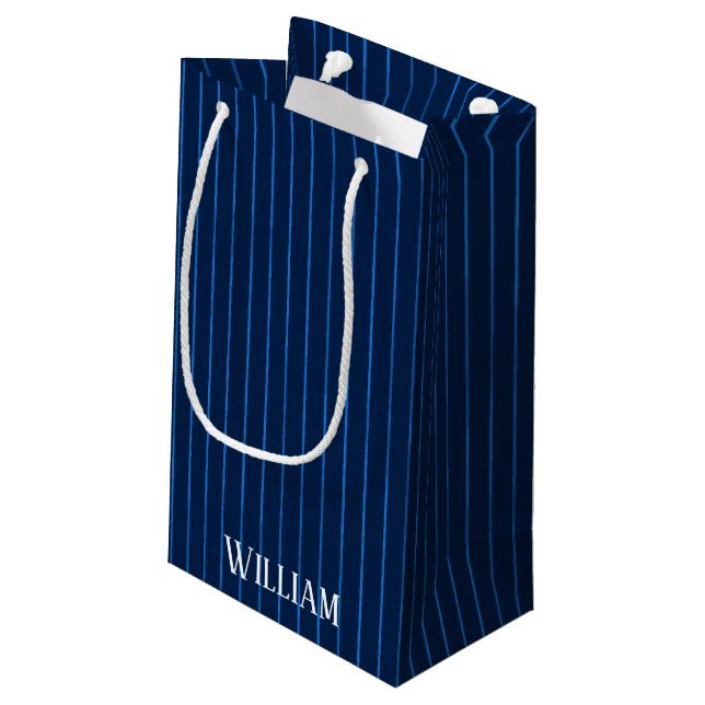 Bolsa De Regalo Pequeña Pinstripes azul marino personalizadas (Angulo reverso)