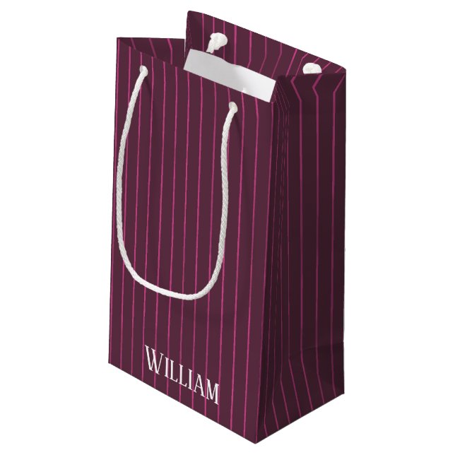 Bolsa De Regalo Pequeña Pinstripes burdeos personalizadas (Angulo reverso)