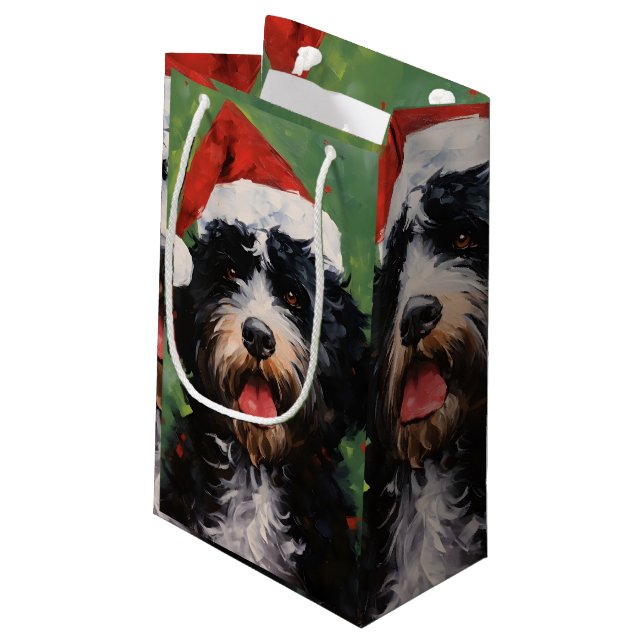 Bolsa De Regalo Pequeña Pintura de Navidades de perros de agua de Portugal (Angulo reverso)