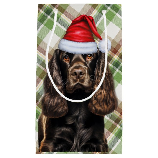 Bolsa De Regalo Pequeña Plaid Chocolate Cocker Spaniel Christmas Dog  (Anverso)
