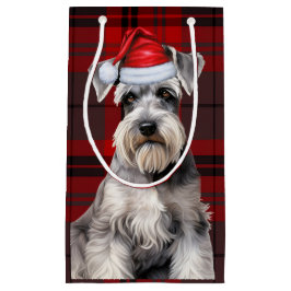 Bolsa De Regalo Pequeña Plaid Navideño de Perro Schnauzer Fiesta