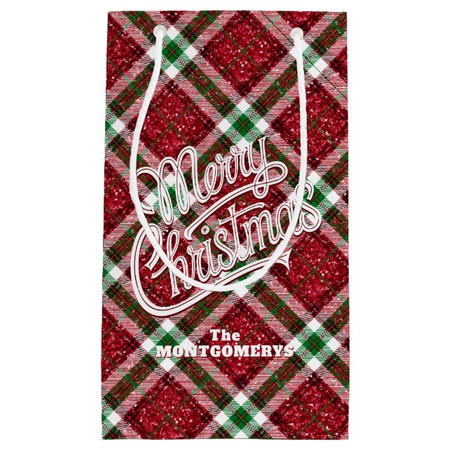 Bolsa De Regalo Pequeña Plaids de Navidad Brillantes y Alegres  (Anverso)
