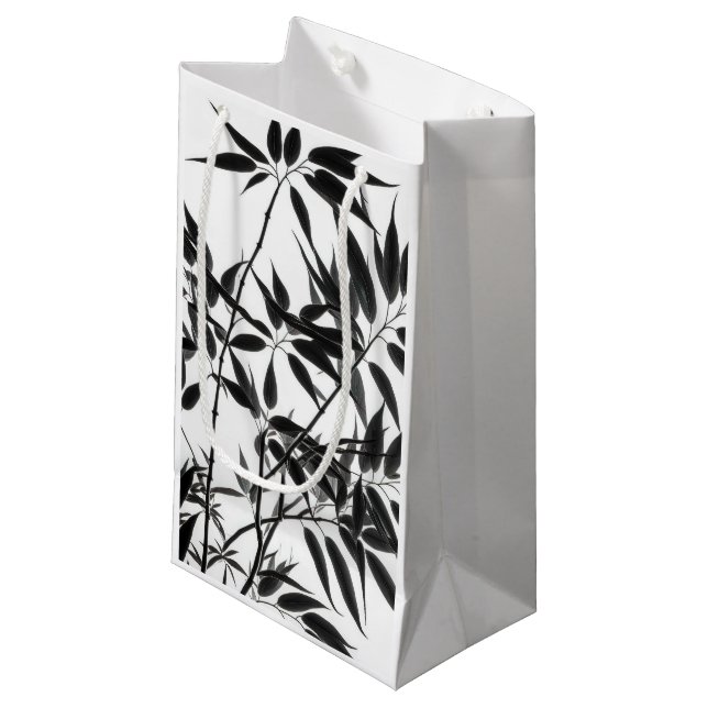 Bolsa De Regalo Pequeña Planta de bambú blanco y negro (Angulo Anverso)