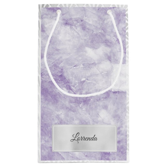 Bolsa De Regalo Pequeña Plata Gris Morado Mármol Violeta Art Deco Blanco (Reverso)