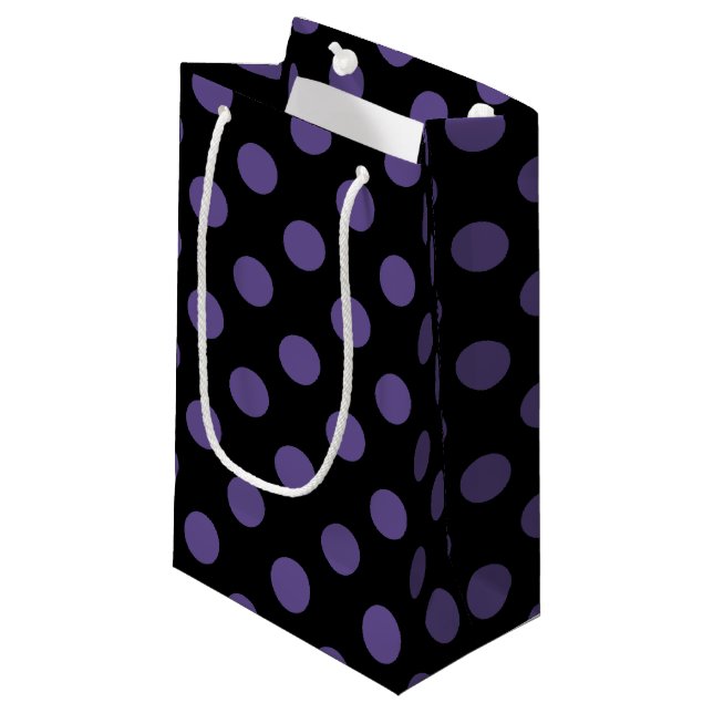 Bolsa De Regalo Pequeña Polka ultravioleta sobre negro (Angulo Anverso)