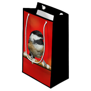 Bolsa De Regalo Pequeña Pollo de punta negra sobre fondo rojo otoñal