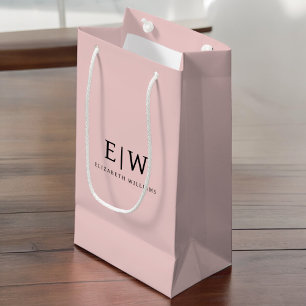 Bolsa De Regalo Pequeña Polvo de Rubor Rosa Moderno Guión Monograma Nombre
