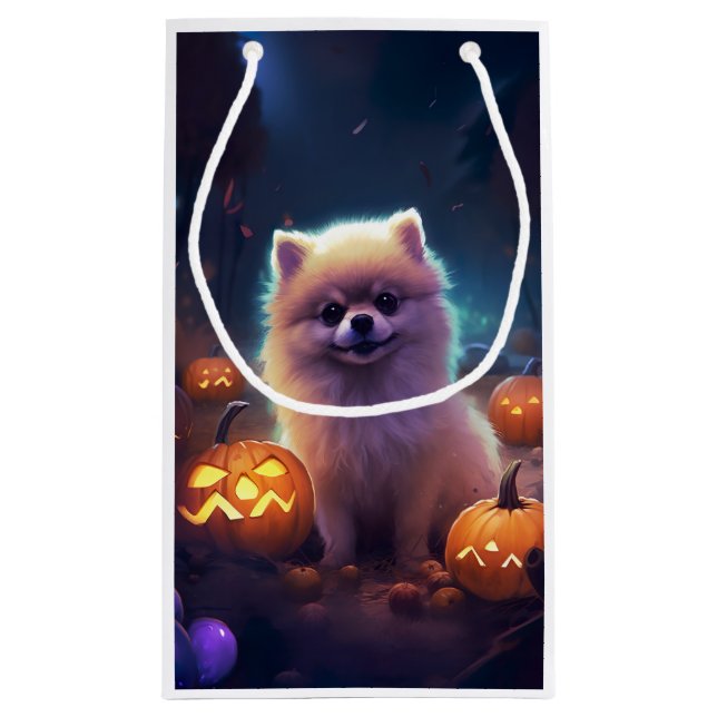 Bolsa De Regalo Pequeña Pomerania de Halloween con calabazas aterradoras (Reverso)