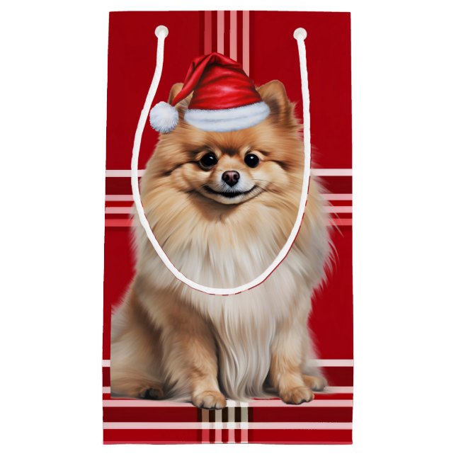 Bolsa De Regalo Pequeña Pomeranian Santa Dog Holiday Red Plaid Christmas (Anverso)