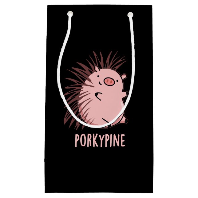 Bolsa De Regalo Pequeña Porky-pine Funny Porcupine Pig Pun Dark BG (Anverso)