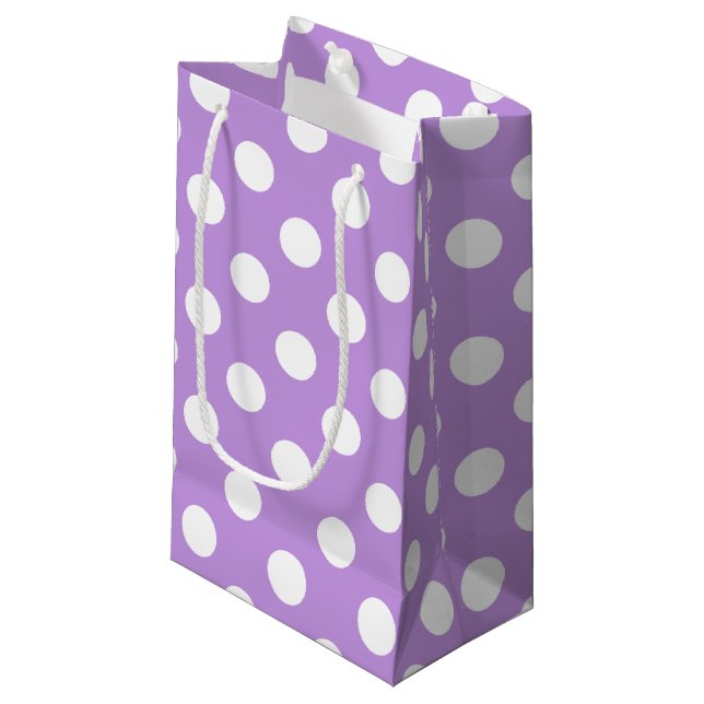 Bolsa De Regalo Pequeña Pos de polka blanca sobre lila (Angulo Anverso)