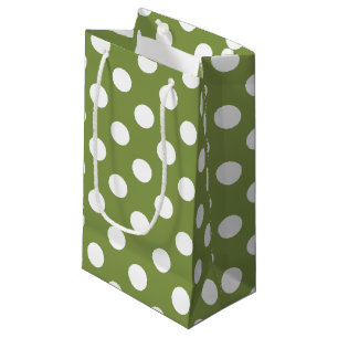 Bolsa De Regalo Pequeña Pos de polka blanco sobre el verde oliva