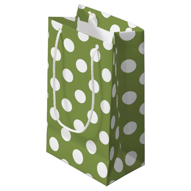 Bolsa De Regalo Pequeña Pos de polka blanco sobre el verde oliva (Angulo Anverso)