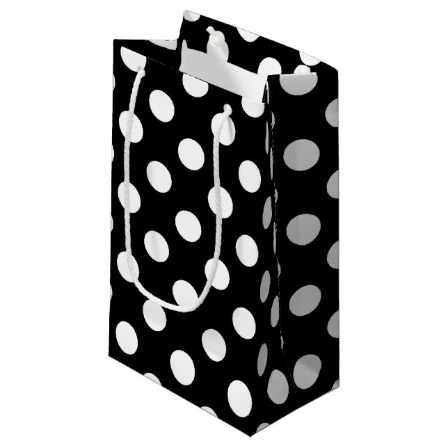 Bolsa De Regalo Pequeña Pos de polka blanco sobre negro (Angulo Anverso)