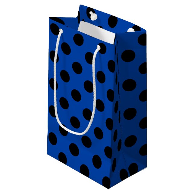 Bolsa De Regalo Pequeña Pos de polka negro sobre azul real (Angulo Anverso)