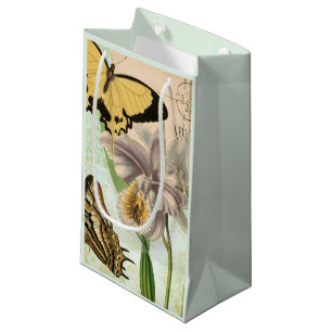 Bolsa De Regalo Pequeña Postal del vintage con las mariposas y las flores