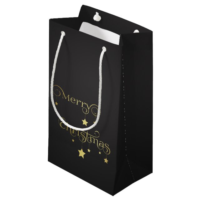 Bolsa De Regalo Pequeña Precioso oro Feliz Navidad Estrellas (Angulo Anverso)