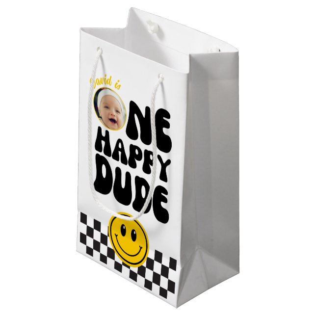 Bolsa De Regalo Pequeña Primer cumpleaños de un amigo feliz Personalizado (Angulo Anverso)