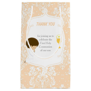 Bolsa De Regalo Pequeña Primera Comunión Brunette Hair Boy Gracias