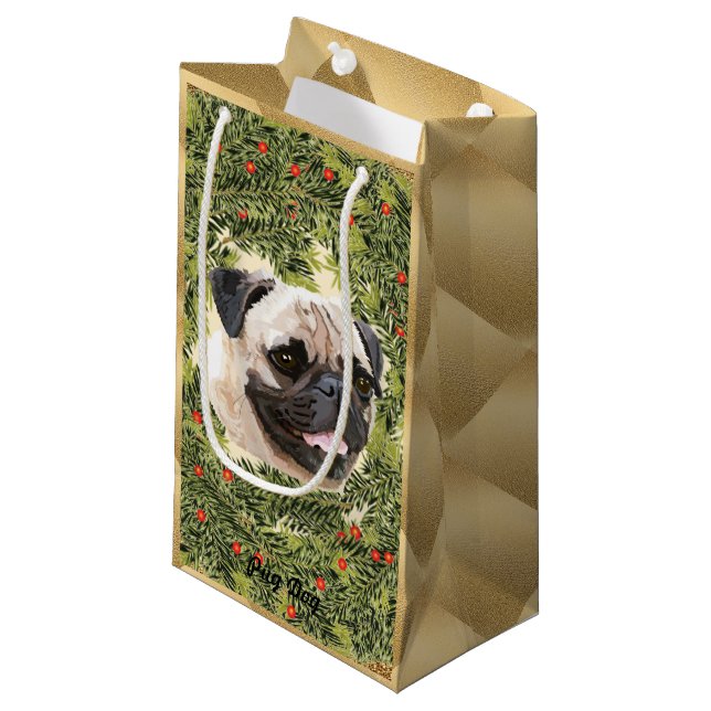 Bolsa De Regalo Pequeña Pug Wreath (Angulo Anverso)