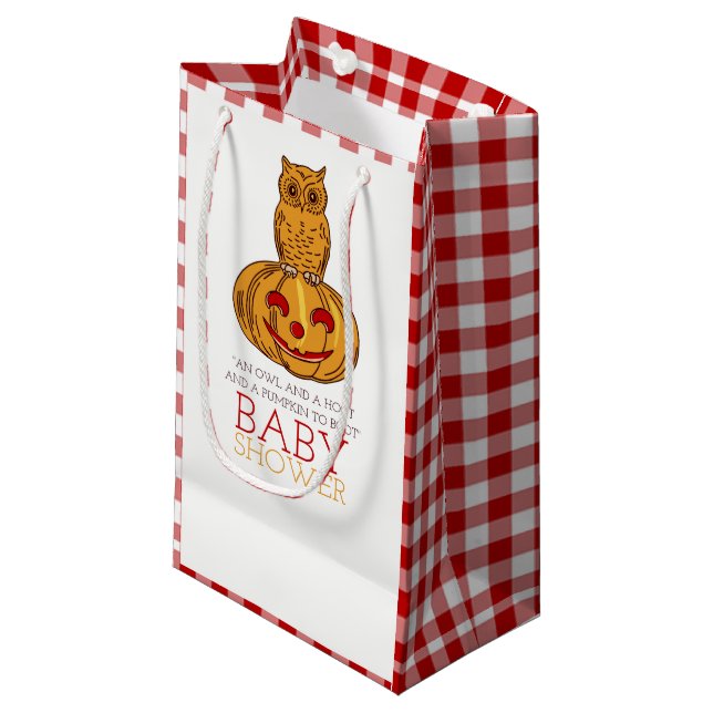 Bolsa De Regalo Pequeña Pumpkin Owl & Gingham Baby Shower (Angulo Anverso)