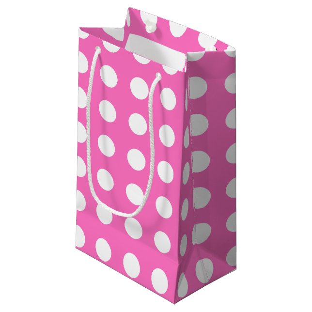 Bolsa De Regalo Pequeña Puntos de polka blanco sobre rosa (Angulo Anverso)