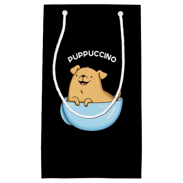 Bolsa De Regalo Pequeña Pup-pucccino Funny Cappuccino Pun Dark BG (Anverso)