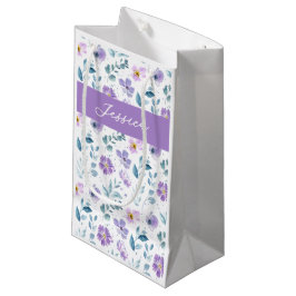 Bolsa De Regalo Pequeña Purple Green Watercolor Wildflower Monogram Name