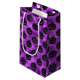 BOLSA DE REGALO PEQUEÑA PÚRPURA HALLOWEEN CON PUMPKINAS NEGRAS