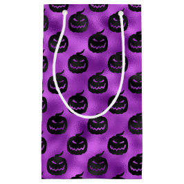 BOLSA DE REGALO PEQUEÑA PÚRPURA HALLOWEEN CON PUMPKINAS NEGRAS