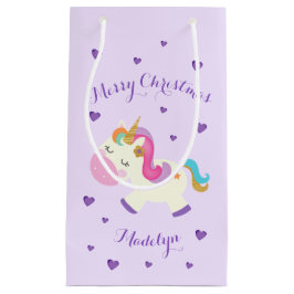 Bolsa De Regalo Pequeña Púrpura Purpurina de Navidades de Rainbow Unicorn