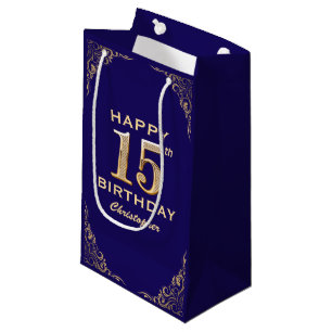 Bolsa De Regalo Pequeña purpurina Azul y Oro de la Marina de los 15 Años