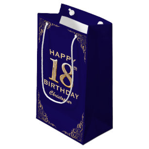 Bolsa De Regalo Pequeña purpurina Azul y Oro de la Marina de los 18 Años
