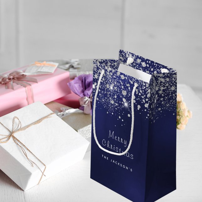 Bolsa De Regalo Pequeña purpurina blanco azul navidad plata (Subido por el creador)