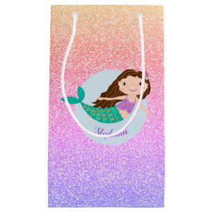 Bolsa De Regalo Pequeña Purpurina de arcoiris con sirena suave personaliza