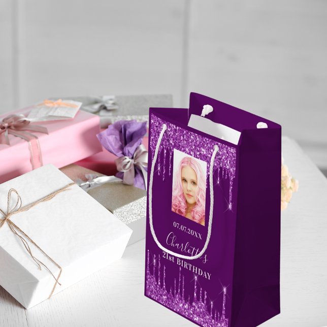 Bolsa De Regalo Pequeña Purpurina de fotos morado gotea foto (Subido por el creador)