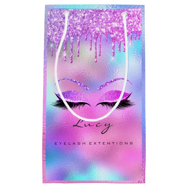 Bolsa De Regalo Pequeña Purpurina de nombre de novia Holográfico (Anverso)